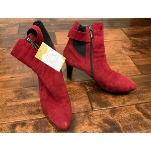 Aquatalia Red Suede High Heel Ankle Booties W/ Buckle & Zipper, Size 12 (US)